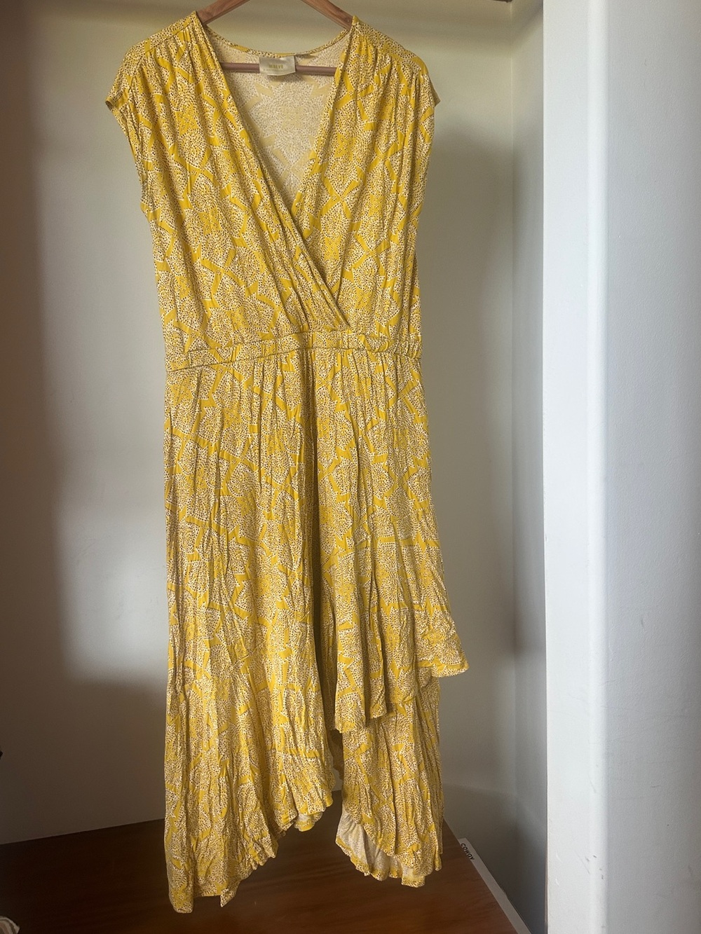 Anthropologie Yellow Printed Asymmetrical Wrap Dress